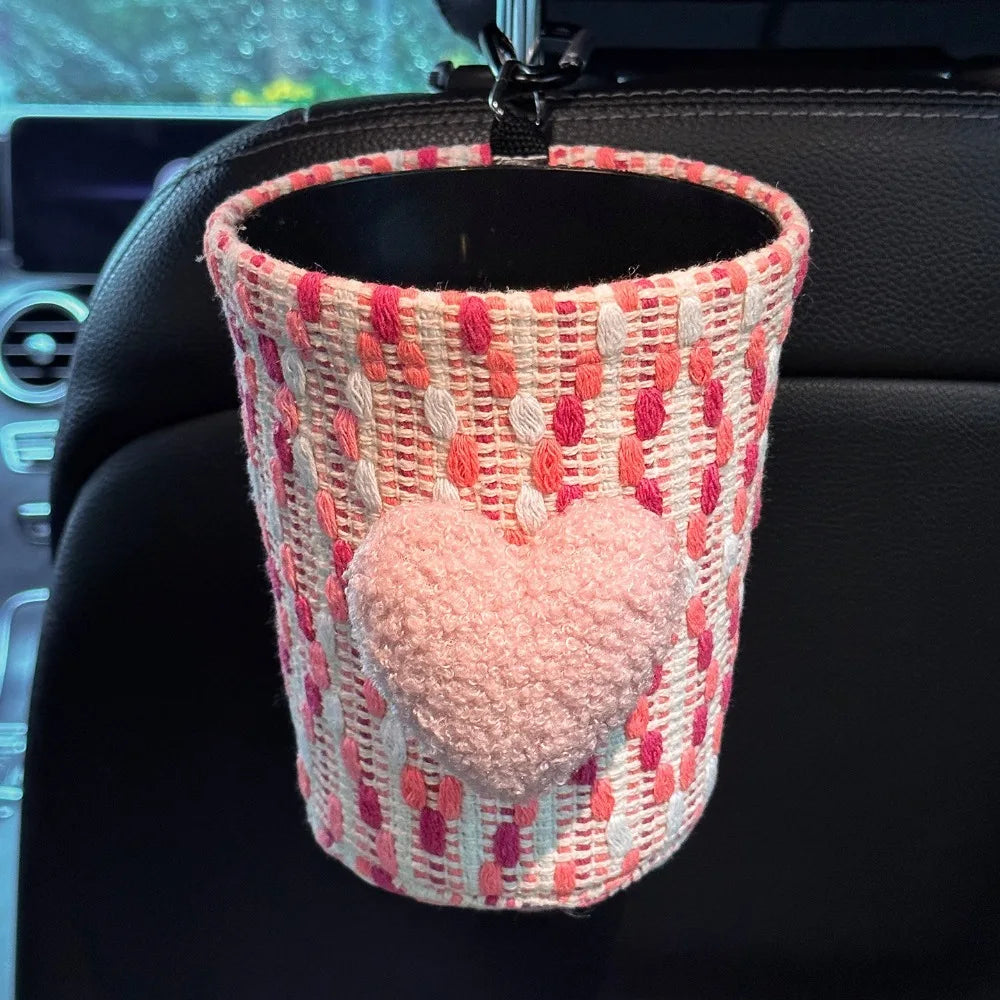 Hanging Car Mounted Garbage Bin Cute Large Capacity Car Hanging Tissue Bag Love pattern Creative Auto Seat Back Storage Bag