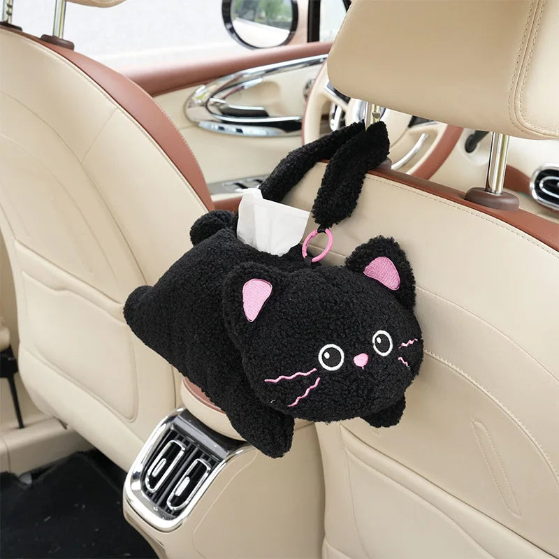 Car tissue box creative plush car multifunctional hanging drawer box cartoon armrest box car tissue drawer