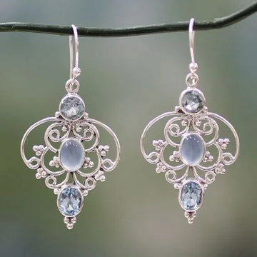 vintage Silver Color Earrings with Aquamarine Drop Dangle Earrings For Women's Gift Party Jewelry
