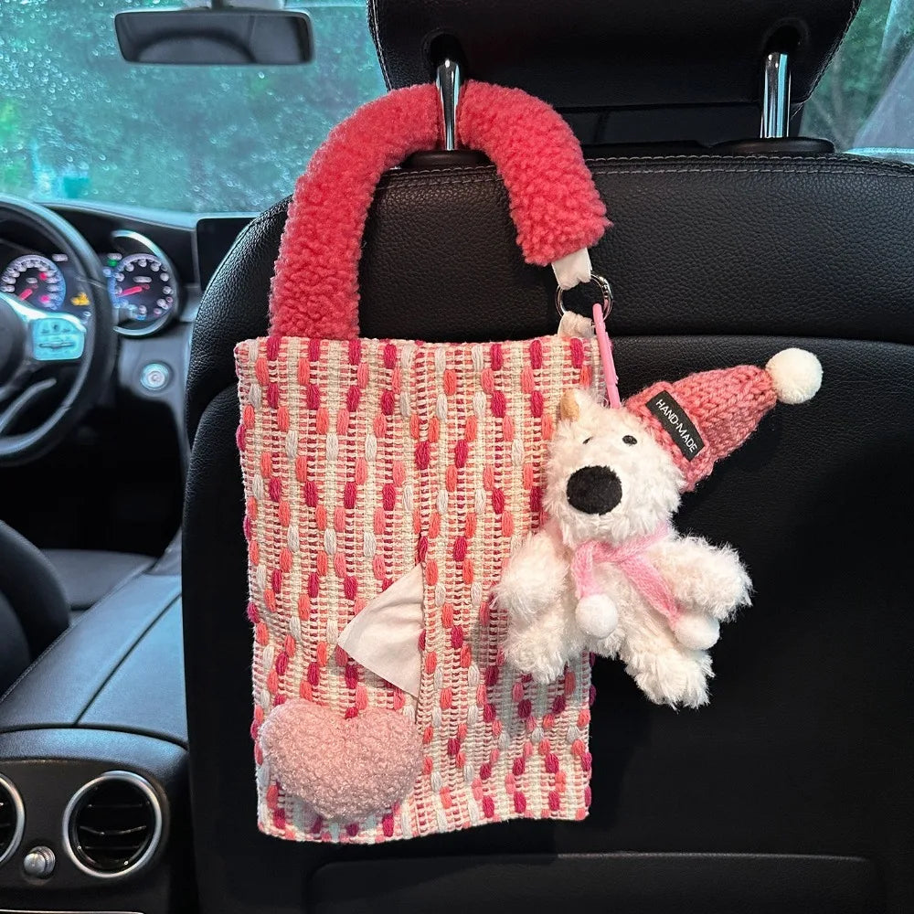 Hanging Car Mounted Garbage Bin Cute Large Capacity Car Hanging Tissue Bag Love pattern Creative Auto Seat Back Storage Bag