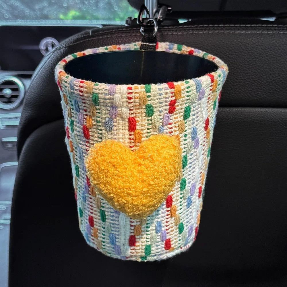 Hanging Car Mounted Garbage Bin Cute Large Capacity Car Hanging Tissue Bag Love pattern Creative Auto Seat Back Storage Bag