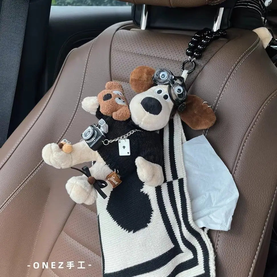 Car Tissue Boxes Multifunctional Hanging Large Capacity Tissue Bag Cute Dog Doll