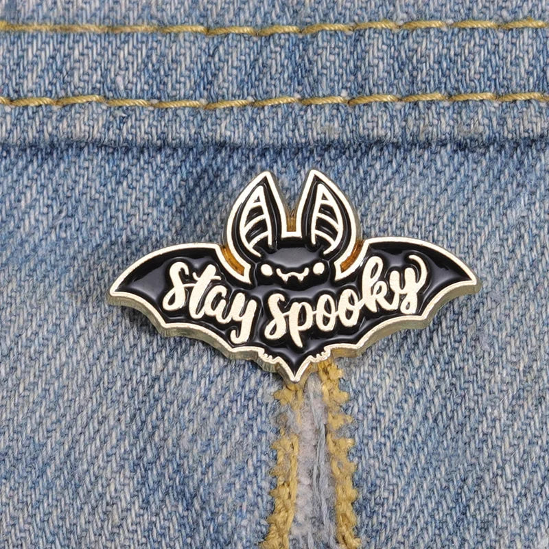 Stay Spooky Enamel Pins Custom Dark Bat Halloween Punk Brooches Lapel Badges Gothic Jewelry Gift Drop Shipping