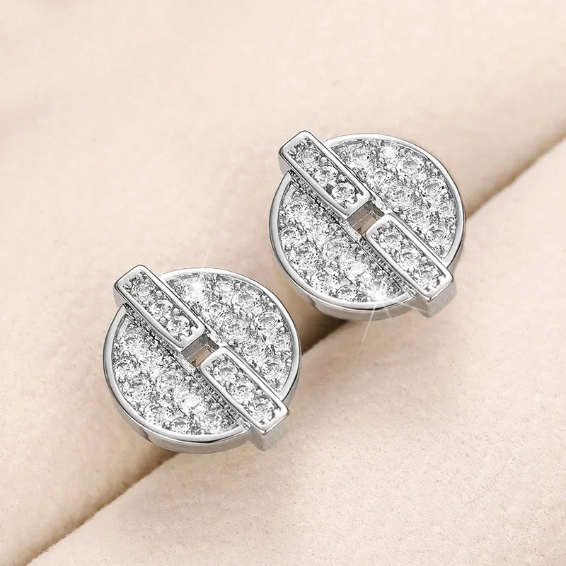 Chic Fashion Round Shape Stud Earrings Female Daily Wearable Accessories with Brilliant Zirconia Elegant Women's Jewelry