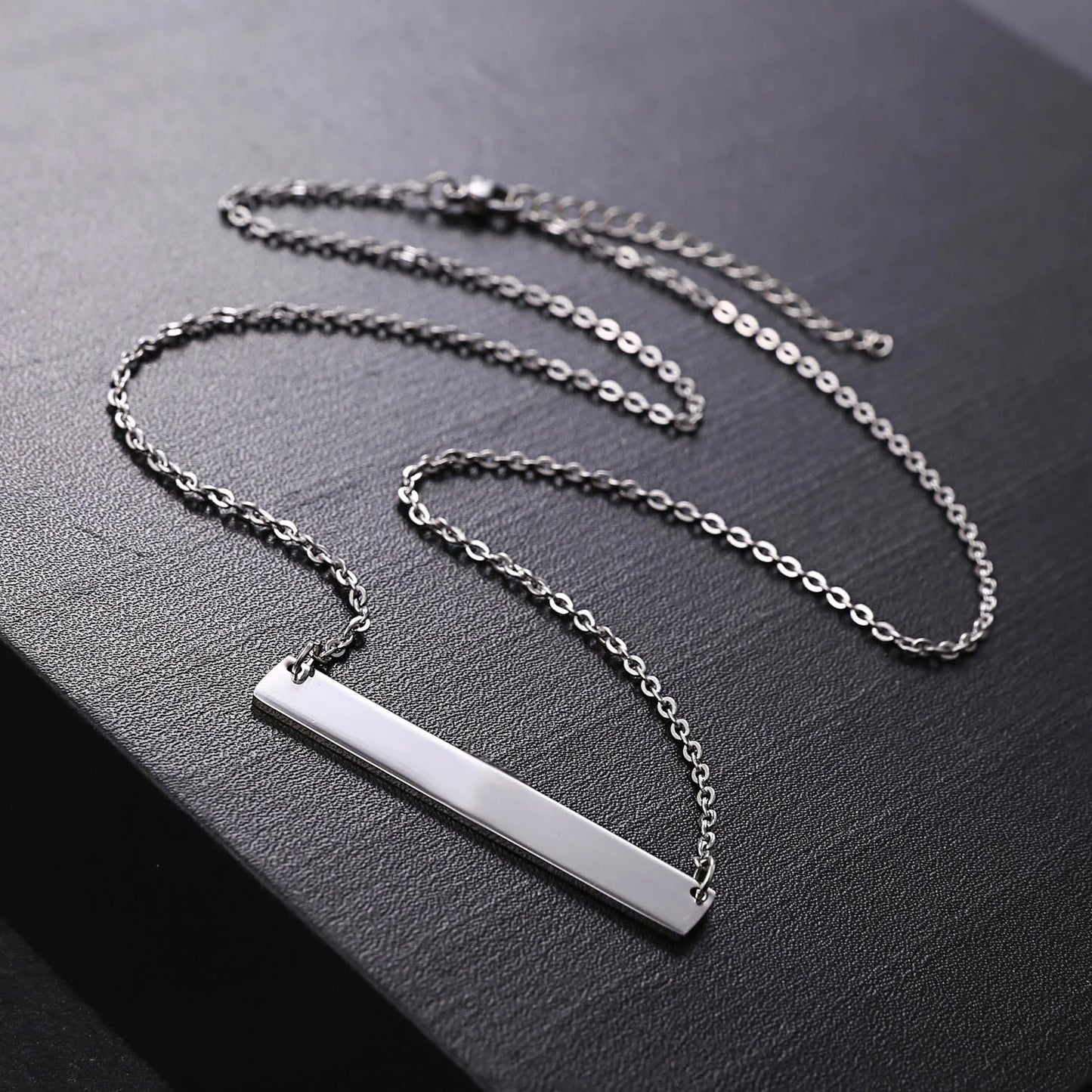 Engraved Bar Necklace Custom Coordinate Name Date Square Pendant Necklace Women Men Personalized Stainless Steel Jewelry Gifts