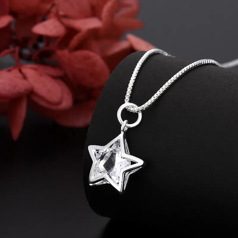 Hot luxury designer 925 Sterling Silver pretty Crystal Star earring necklace for Women fashion Party Wedding Jewelry Couple gift