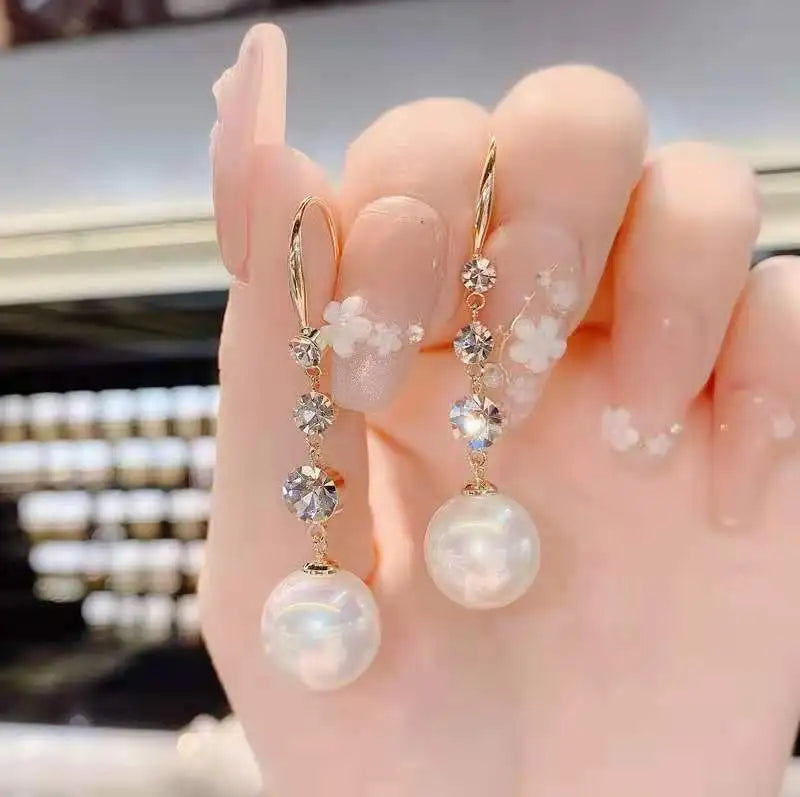 Korean Fashion Diamond Pearl Tassel Earrings Outstanding for Women's Romantic Wedding Commemorative Gifts Jewelry and Jewelry