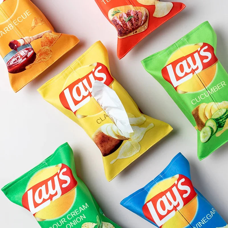 Creative Potato chip packaging bag style tissue box Living room facial tissue Bags Car Cute Paper box Household napkin paper box