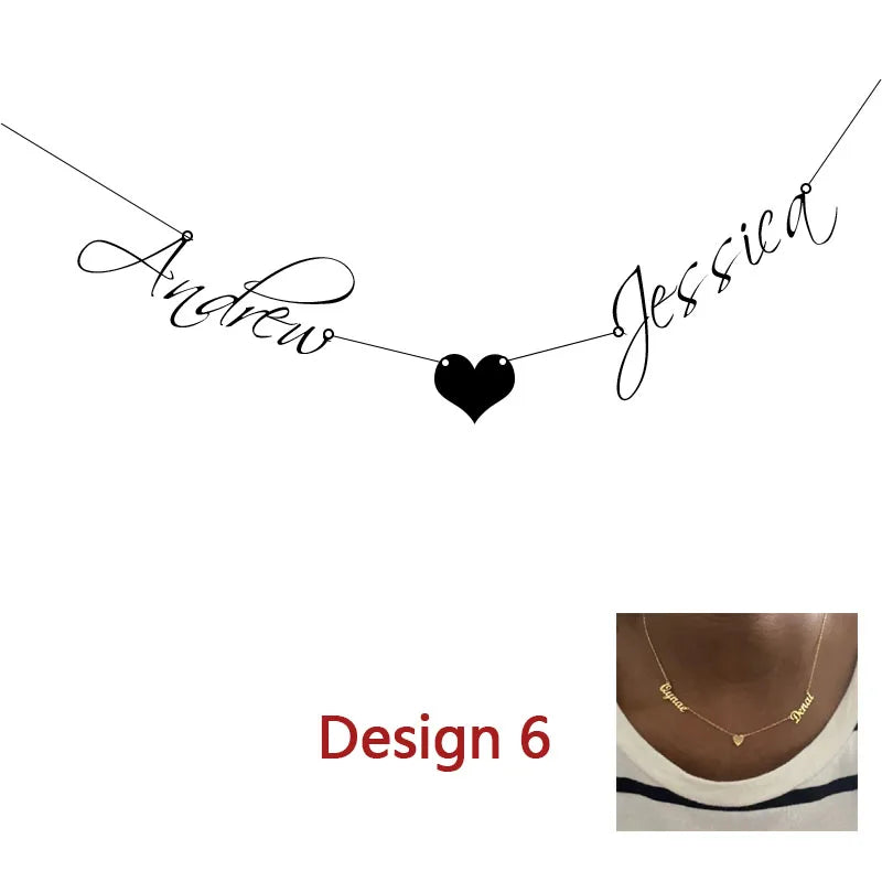 Custom Two Names Necklace with Heart Stainless Steel Couple Choker Personalized Jewelry Mother's Day Gift Women's Necklace Gift 6