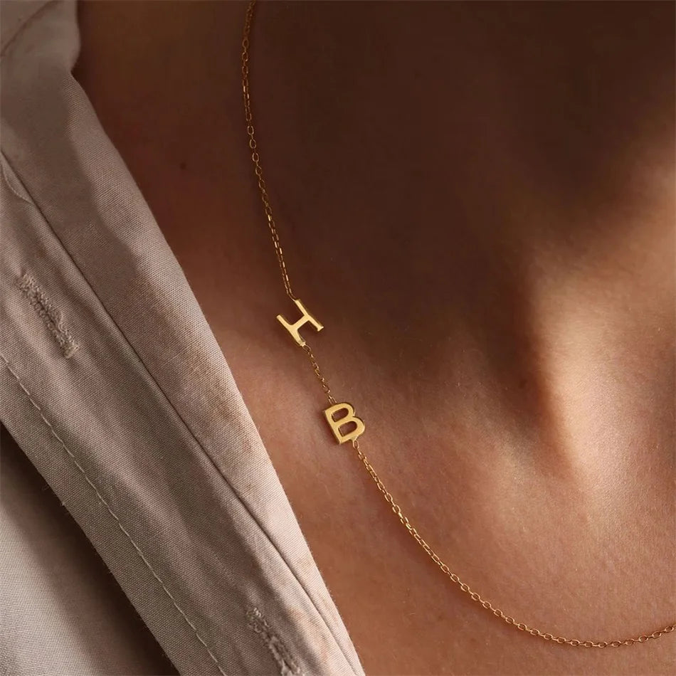 SUNIBI Custom Name Necklace for Woman 26 Letter Plain Pendant Choker Charm Patchwork Gold Color Necklace Women Fine Jewelry Gift