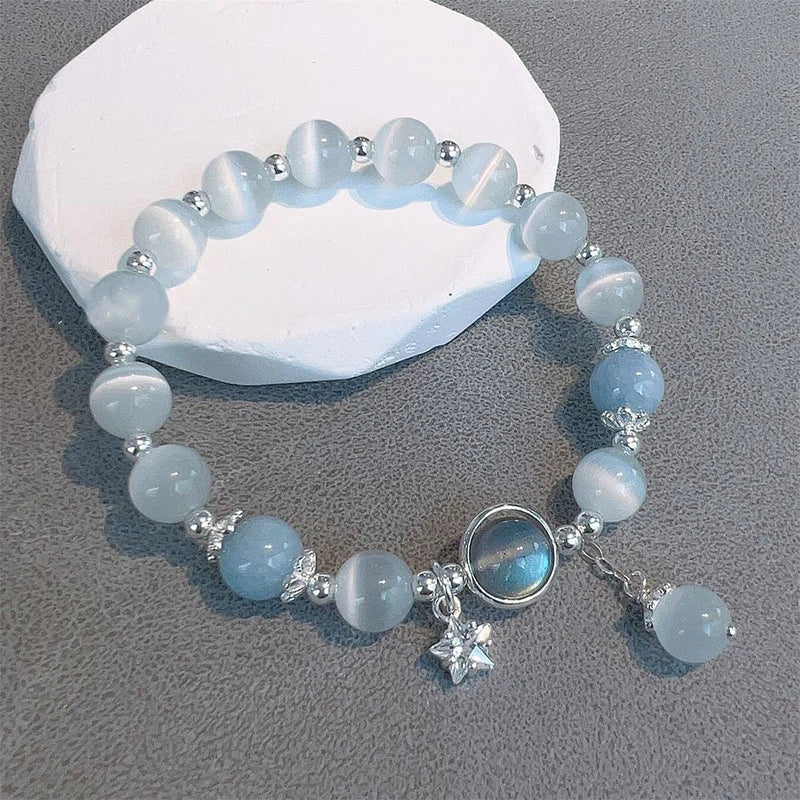 Original Opal Sea Blue Treasure Moonlight Crystal Bracelet Light Luxury Elastic Bracelet For Girls Women Jewelry Accessories