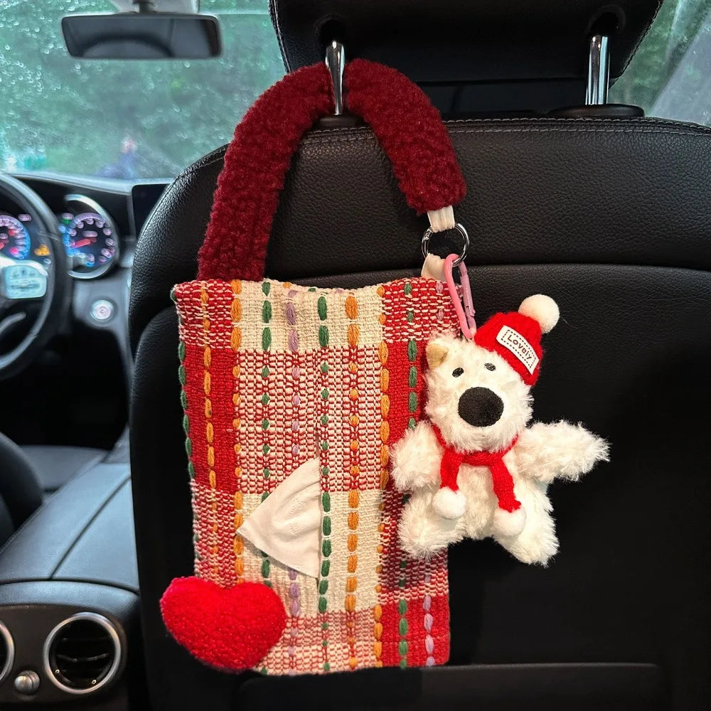 Hanging Car Mounted Garbage Bin Cute Large Capacity Car Hanging Tissue Bag Love pattern Creative Auto Seat Back Storage Bag