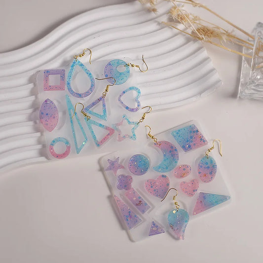Earring Pendants Epoxy Resin Silicone Mold DIY Moon and Star Shaped Earrings Mould Jewelry Making Keychain Pendant Casting Mold