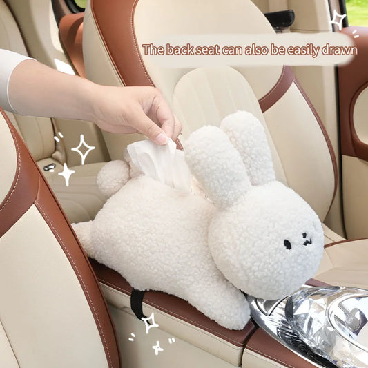 Car tissue box creative plush car multifunctional hanging drawer box cartoon armrest box car tissue drawer