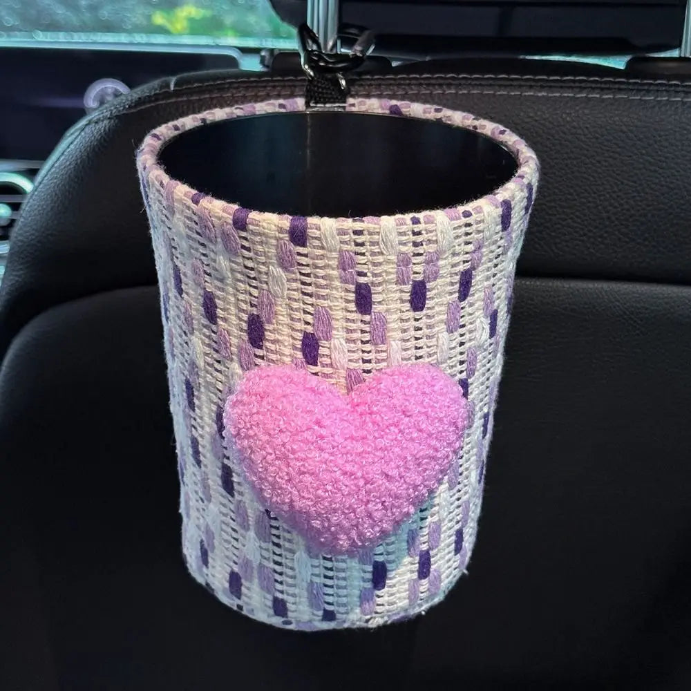 Hanging Car Mounted Garbage Bin Cute Large Capacity Car Hanging Tissue Bag Love pattern Creative Auto Seat Back Storage Bag