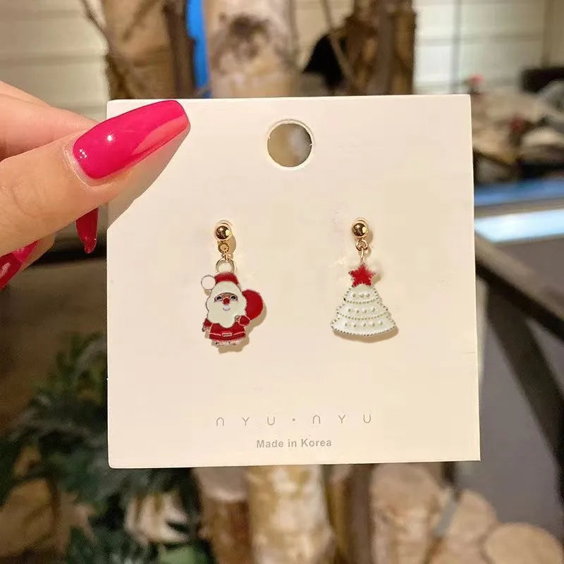 Christmas Exclusive Instagram Style Personalized Cute Versatile Santa Claus Ladies Oil Dropping Earrings Creative Jewelry Gift