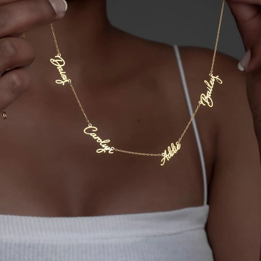 Custom Multiple Name Necklace Mom Grandama Jewelry Personalized Gold Color Stainless Steel Family Nameplate Pendant Necklace