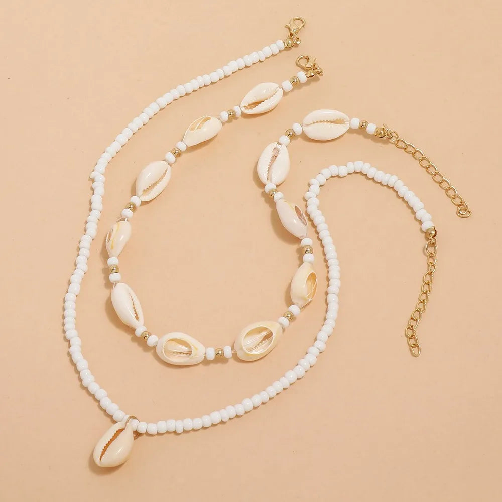 2pcs/set Summer Natural Sea Shell Choker Necklace for Woman Bohemia Beads Chain Shell Necklace Adjustable Jewelry Accessories