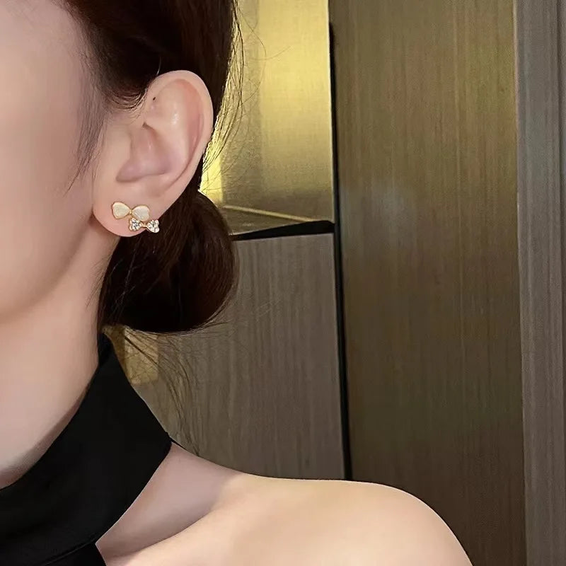 Korean Fashion Exquisite Light Luxury Double Layer Bow Earrings Romantic Wedding Commemorative Gift Outstanding Women's Jewelry