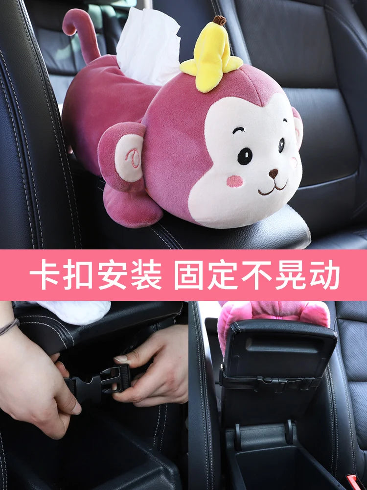 Monkey Tissue Holder for Car Plush Cartoon Dog Car Tissue Box Armrest Box