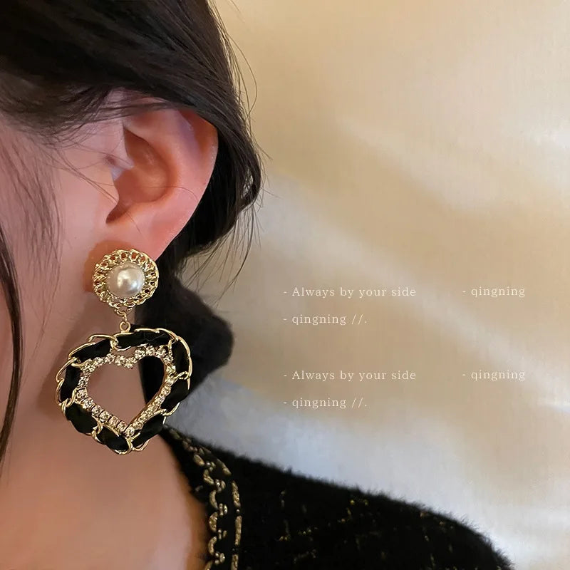 Korean Fashion Exquisite Light Luxury Dripoil Loveheart Earrings Romantic Wedding Commemorative Gift Outstanding Women's Jewelry