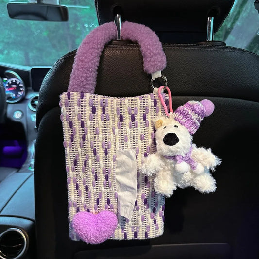 Hanging Car Mounted Garbage Bin Cute Large Capacity Car Hanging Tissue Bag Love pattern Creative Auto Seat Back Storage Bag