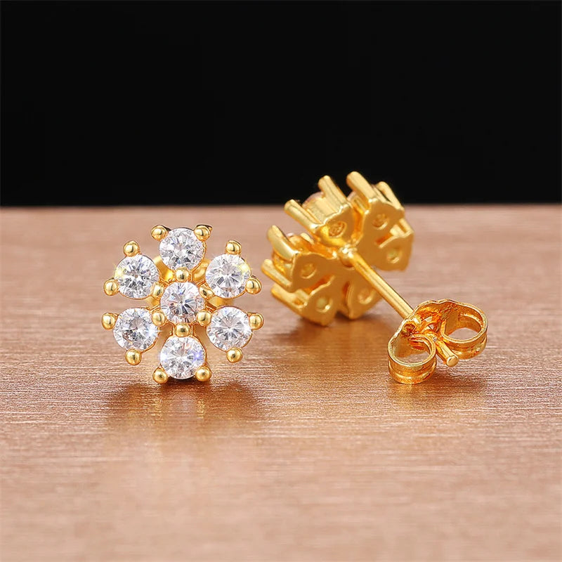 CAOSHI Chic Flower Stud Earrings Elegant Female Dainty Accessories with Brilliant Zirconia Sweet Teen Girl Daily Jewelry Gift