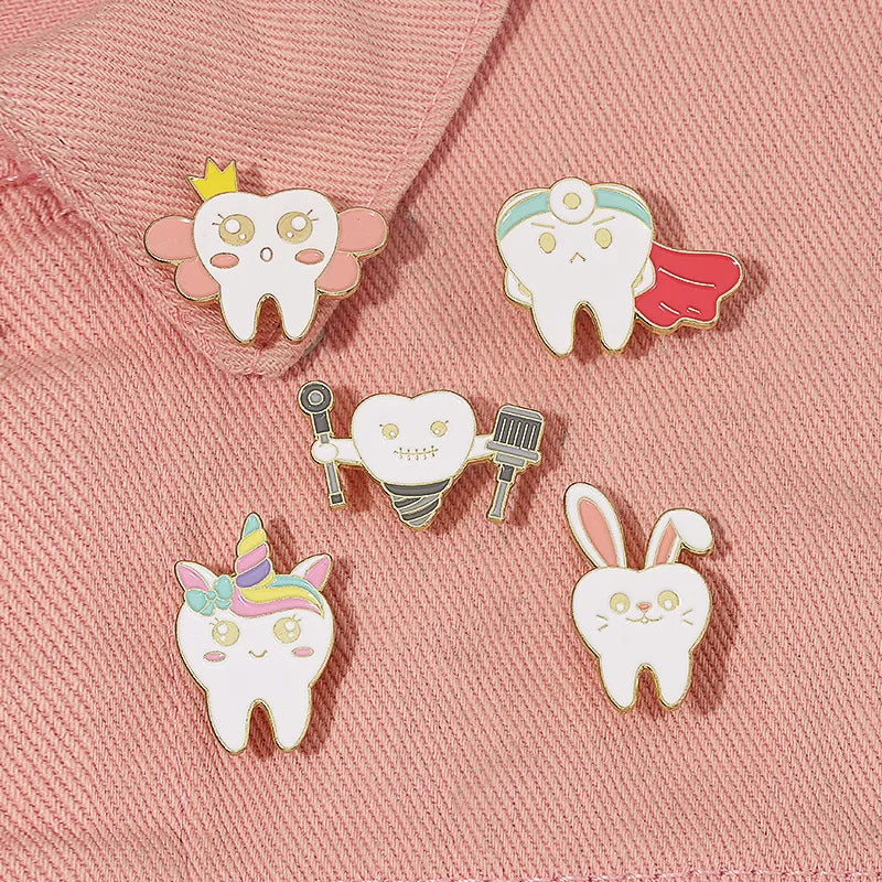 Oral Health Enamel Pins Custom Tooth Fairy Brooches Dentist Lapel Badges Fun Dental Implant Jewelry Gift for Kids Friends