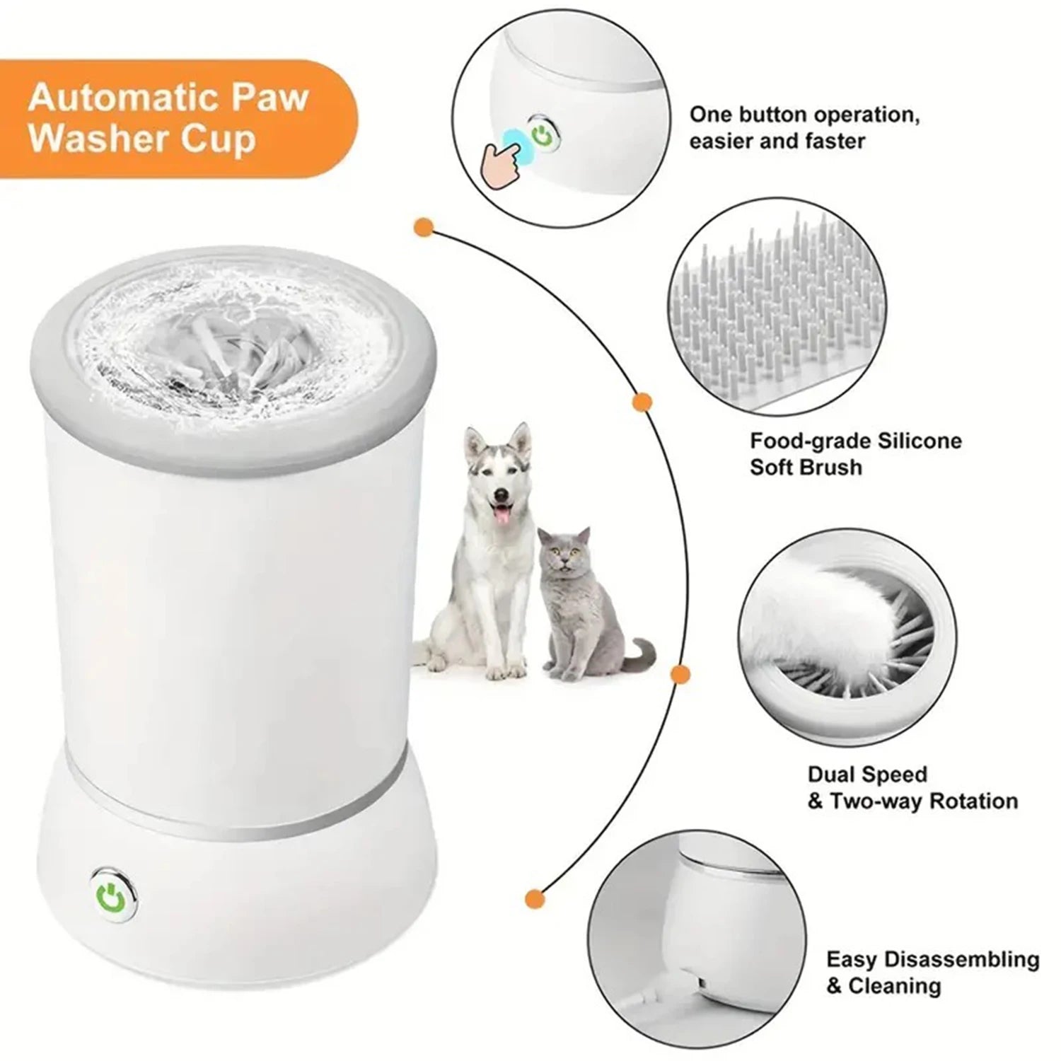 Usb Rechargeable Dog Paw Cleaner - Detachable Automatic Pet Claw Cleaner and Massager with Silicone Bristles