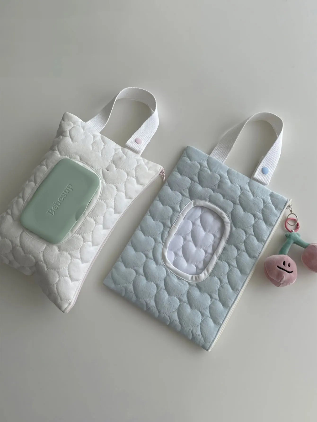 1pc heart-shaped quilted fabric tissue box with a button design,Portable, high-capacity Tissue bag for car tissue holder or wet