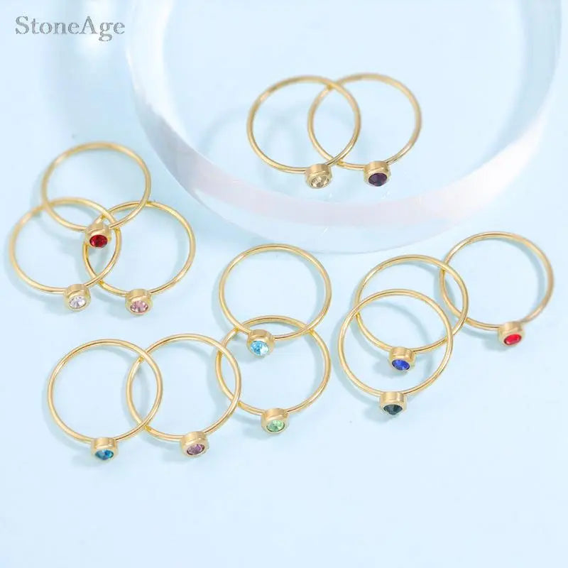 Minimalist Colorful Birthstone Stainless Steel Rings for Women Thin Pinky Finger Ring for Girl Chic Jewelry Accessories KBR192