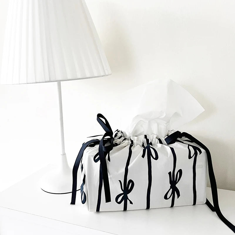 Bow Drawstring Tissue Bag Storage Bag Napkin Paper Case Home Organizer Living Room Table Decoration Accessories