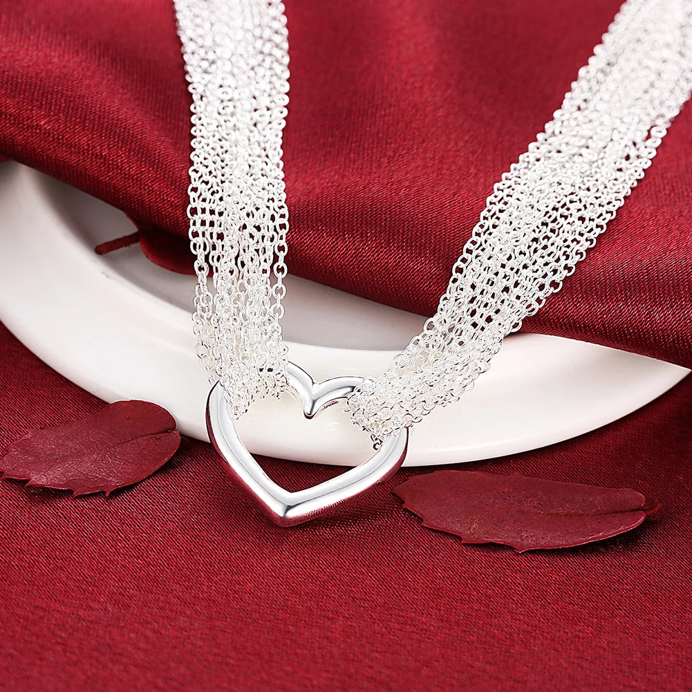 Fine 925 Sterling Silver Tassel Chain Heart bracelets neckalce Bohemia for women wedding jewelry sets Original designer gifts