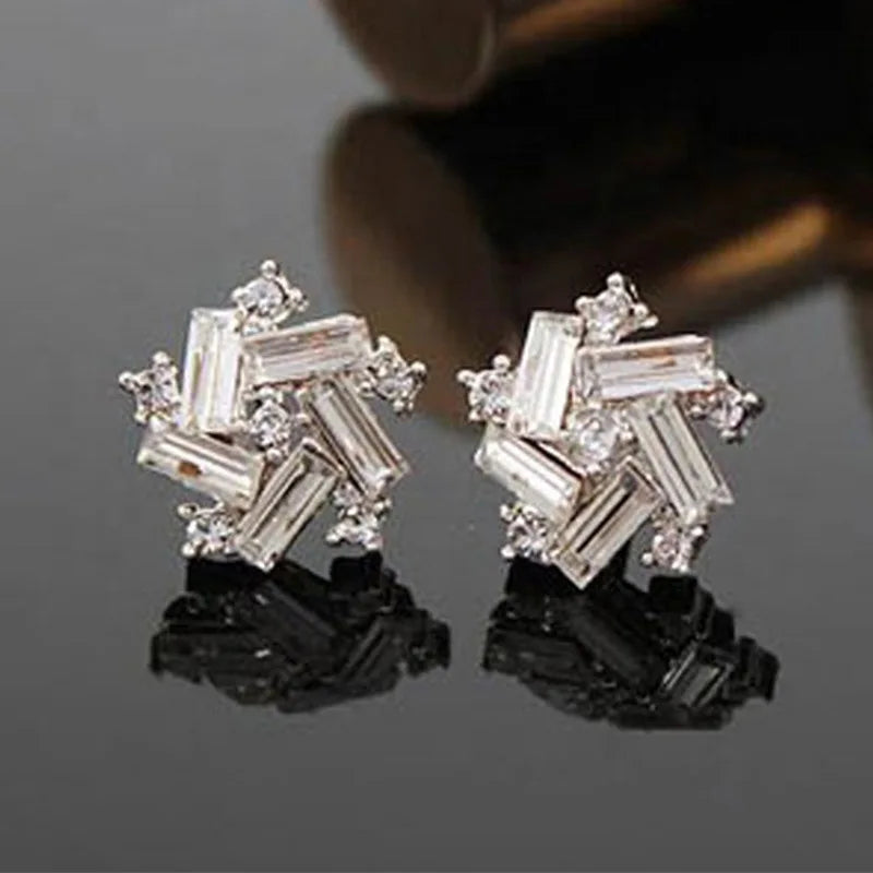 Modern Style Lucky Windmill T-Shaped Earrings for Female Silver Color White CZ Accessories Chic Girl Earrings Daily Wear Jewelry