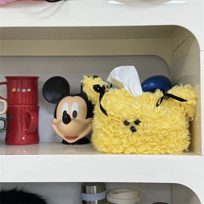Creative Cute Curly Hair Dog Tissue Bag，Household Living Room Car Paper Box Desktop Tissue Storage Box Dopamine Decoration