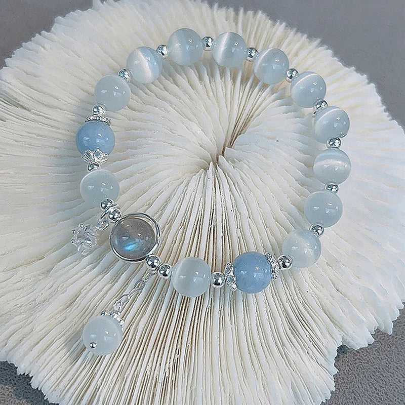 Original Opal Sea Blue Treasure Moonlight Crystal Bracelet Light Luxury Elastic Girls' Bracelet Women's Jewelry Accessories