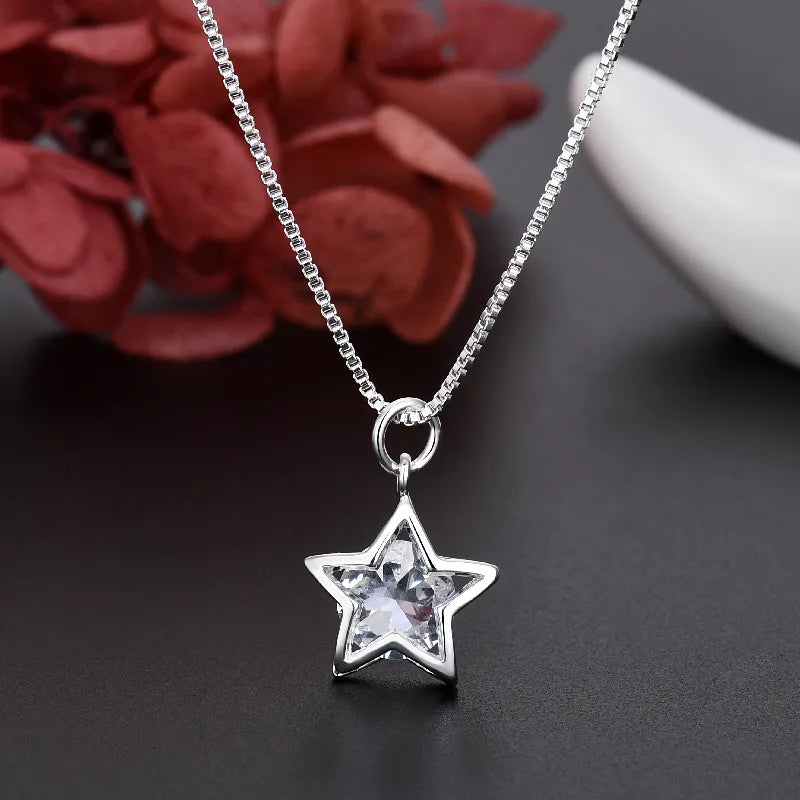 Hot luxury designer 925 Sterling Silver pretty Crystal Star earring necklace for Women fashion Party Wedding Jewelry Couple gift
