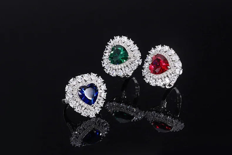 S925 Silver Engagement Colorful Treasure Heart Shaped Full Set Ring Main Stone 12 * 12 Jewelry Wedding Ring