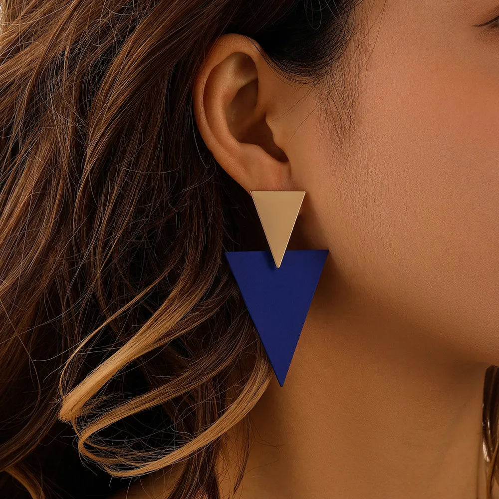 Geometric Triangle Earrings Metal Style Treasure Blue Paint Earrings For Women Fashion Party Dinner Ladies Jewelry