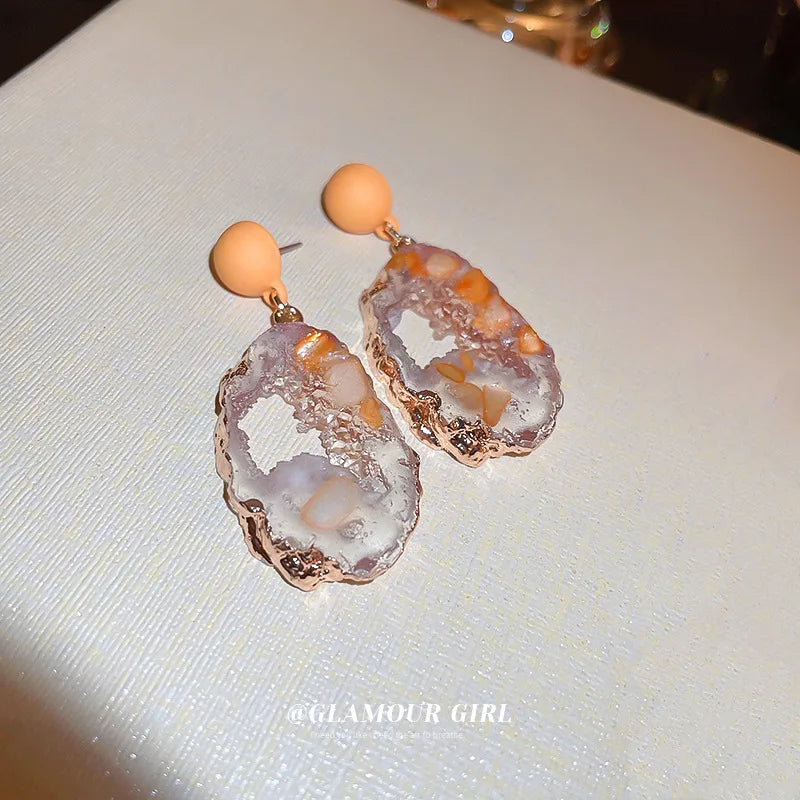 2023 Trendy Hollow Irregular Geometric Orange Acrylic Drop Earrings for Women Sweet Chic Daily Holiday Earrings Jewelry Gift