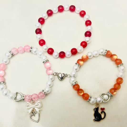 Fruit basket, Furuba, Matching Beaded handmade Bracelets Set, Tohru Honda and Kyo, Gift for Her, couples, Bff, red heart and Bla
