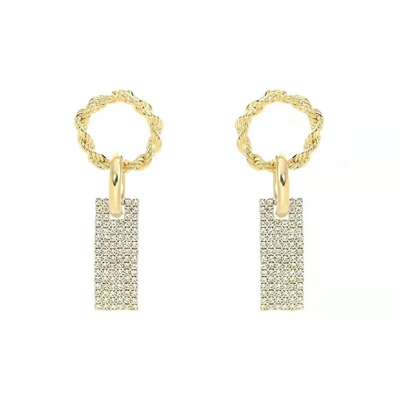 Korean Fashion Exquisite Light Luxury Diamonds Square Earrings Romantic Wedding Commemorative Gift Outstanding Women's Jewelry