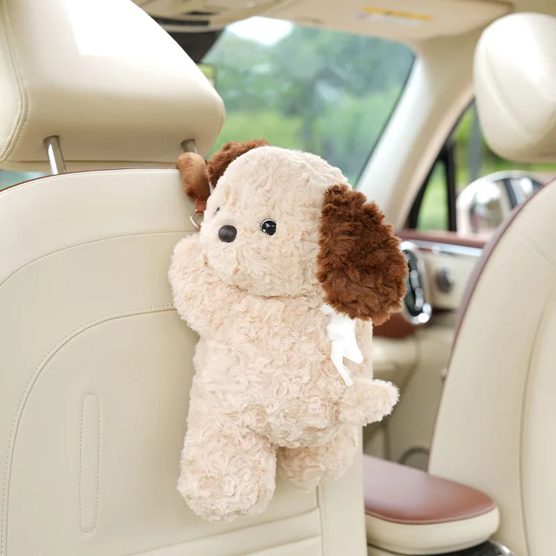 Car tissue box creative plush car multifunctional hanging drawer box cartoon armrest box car tissue drawer