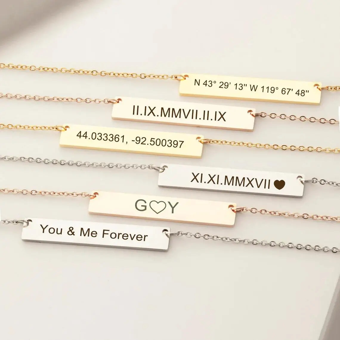 Personality Coordinate bar pendant Necklace Custom Long Distance Engraved Name Date Stainless Steel Lovers Roman Numeral Jewelry