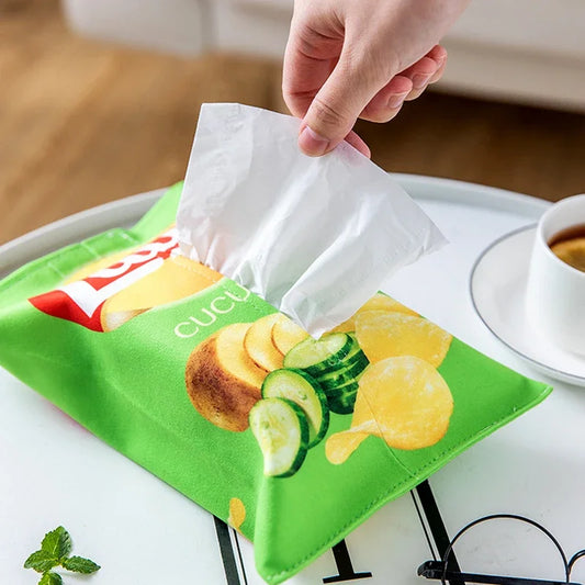 Creative Potato chip packaging bag style tissue box Living room facial tissue Bags Car Cute Paper box Household napkin paper box