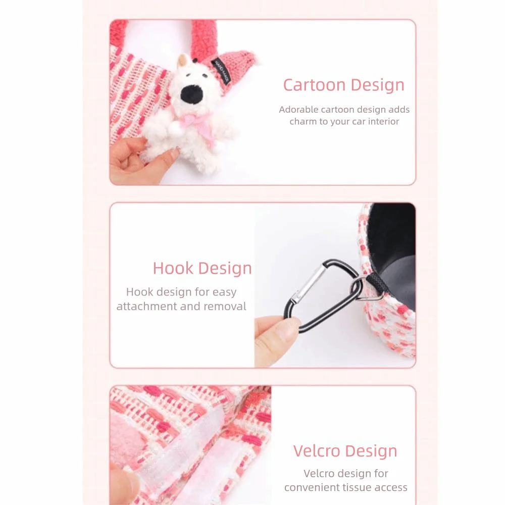 Hanging Car Mounted Garbage Bin Cute Large Capacity Car Hanging Tissue Bag Love pattern Creative Auto Seat Back Storage Bag
