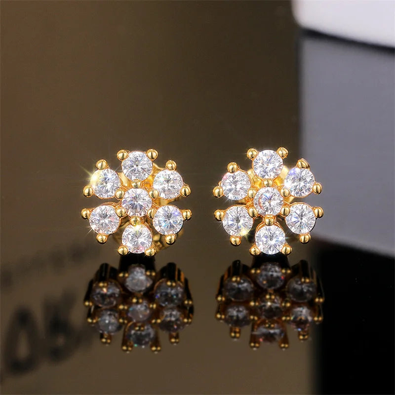 CAOSHI Chic Flower Stud Earrings Elegant Female Dainty Accessories with Brilliant Zirconia Sweet Teen Girl Daily Jewelry Gift