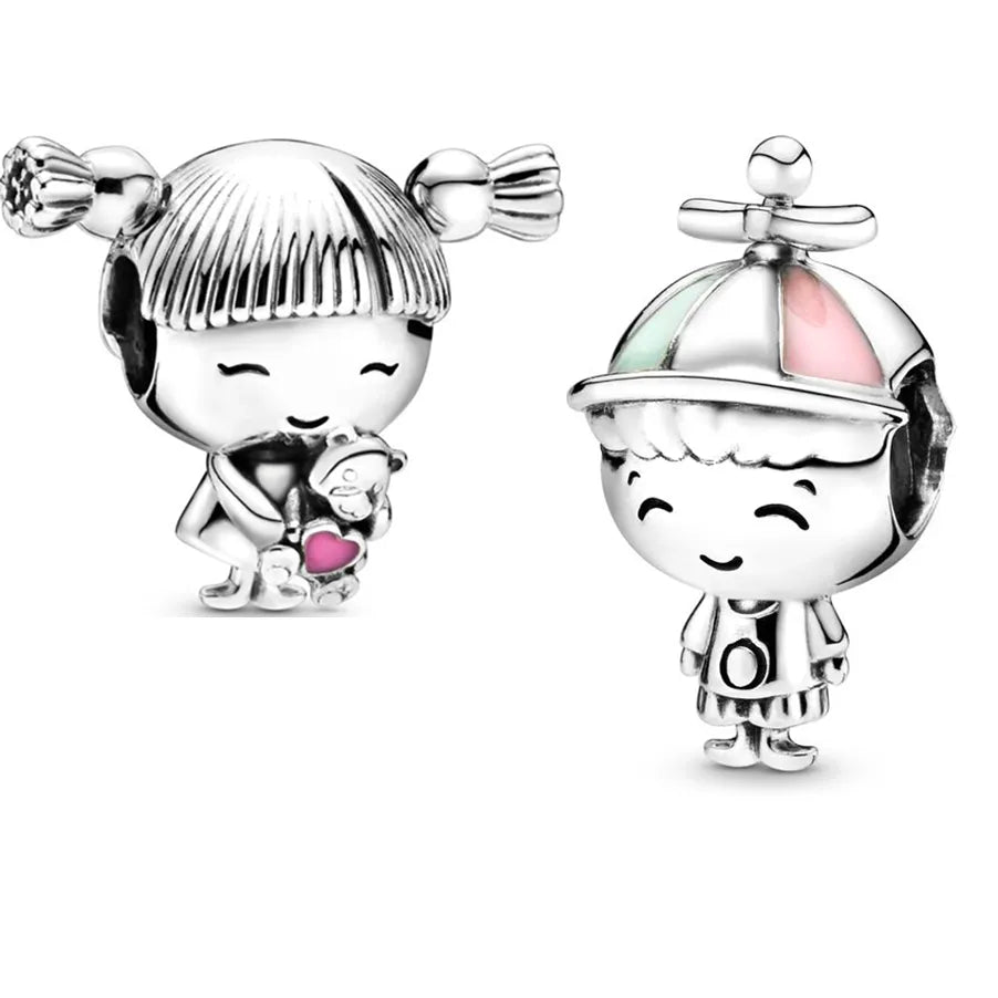 Hot-selling 925 Sterling Silver Little Girl & Boy Charm Bead Fit Original Pandora Bracelet Bangle DIY For Women Jewelry Gift