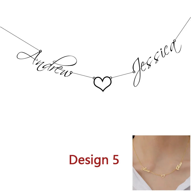 Custom Two Names Necklace with Heart Stainless Steel Couple Choker Personalized Jewelry Mother's Day Gift Women's Necklace Gift 5