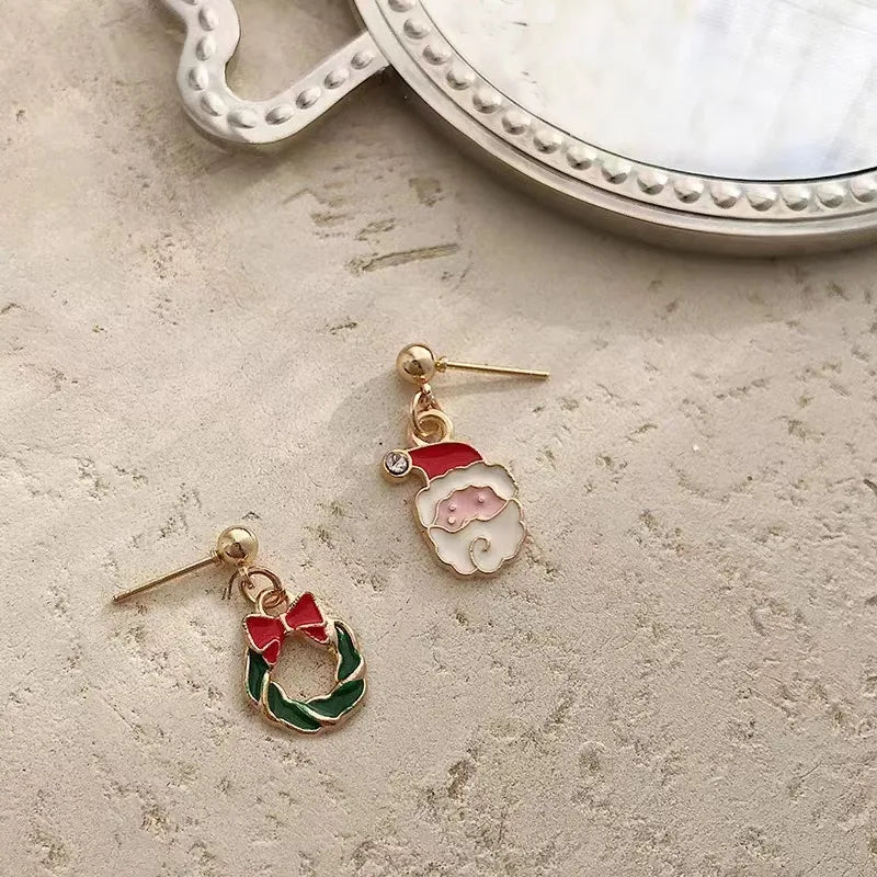 Christmas Exclusive Instagram Style Personalized Cute Versatile Santa Claus Ladies Oil Dropping Earrings Creative Jewelry Gift